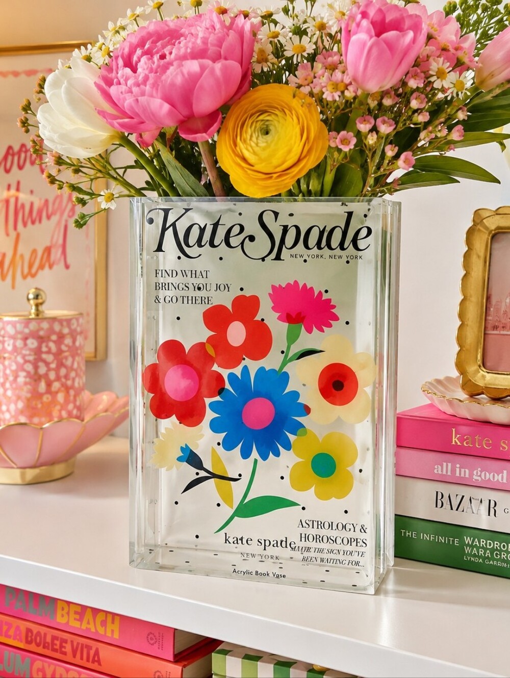Kate Spade Acrylic Book Vase Floral Dopamine Maximalist Preppy Decor Sweet